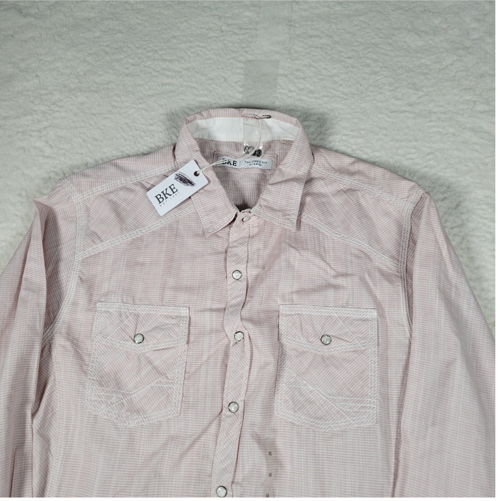 Bke Western Shirt Women Xl Pink Tailored Fit Pearl Snap Long Sleeve Textured